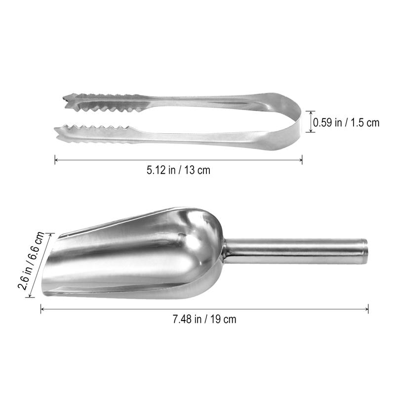 Stainless Steel Ice Scoop and Two Tongs