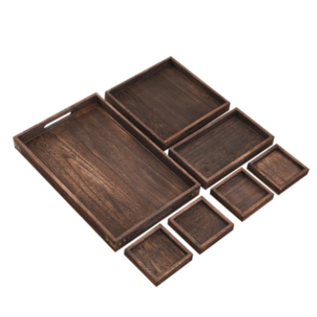 Set of 7 Rustic Paulownia Wooden Serving Trays