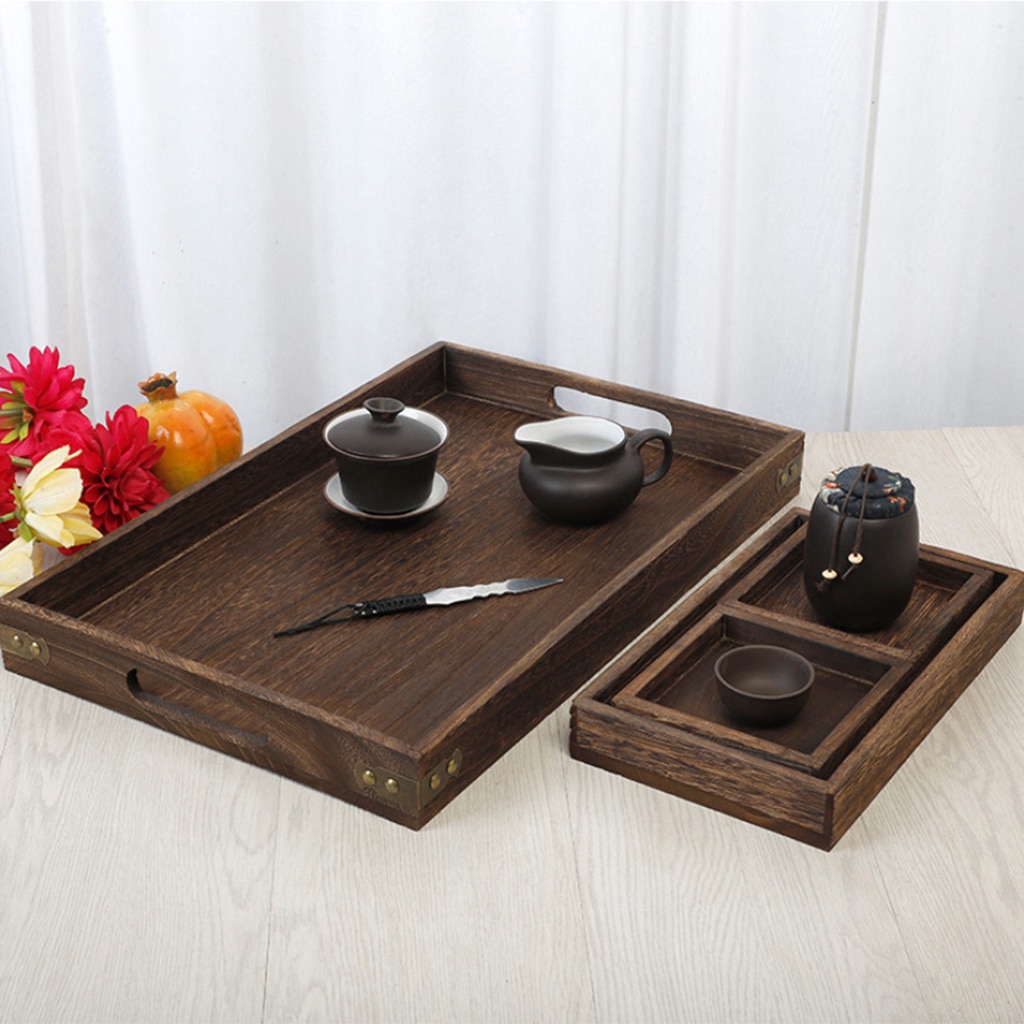 Set of 7 Rustic Paulownia Wooden Serving Trays