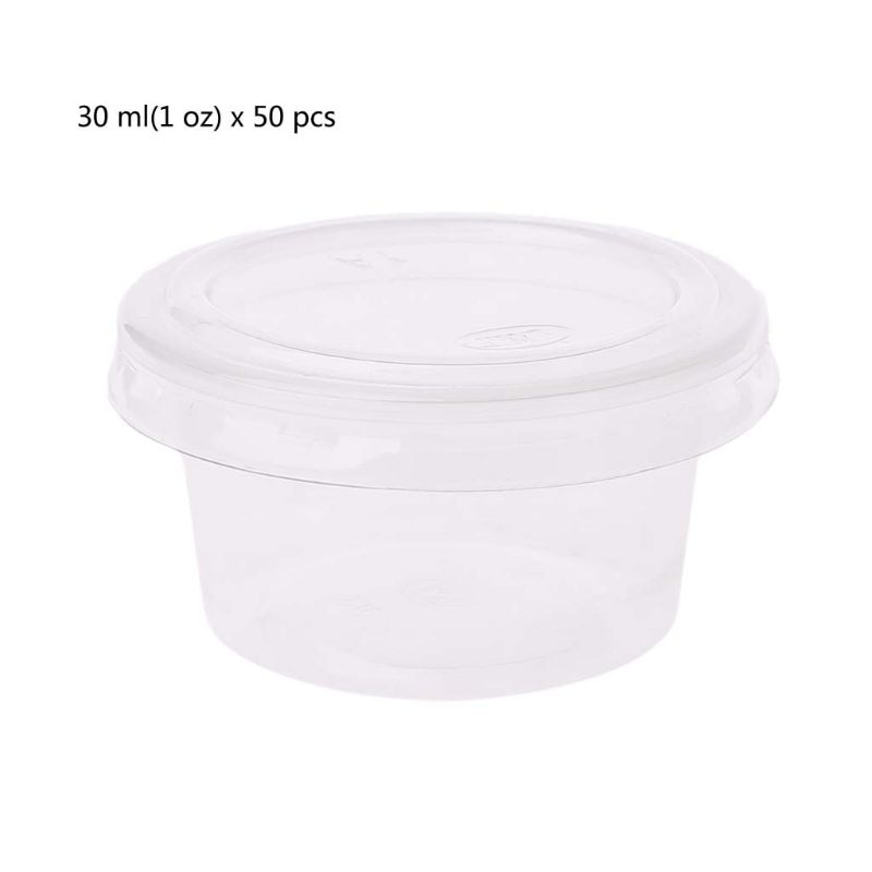 50Pcs/Set Disposable Cups Set Of 30ml/1 oz Sauce Pot Container Jello Shot Cup Slime Storage with Lid for Ketchup