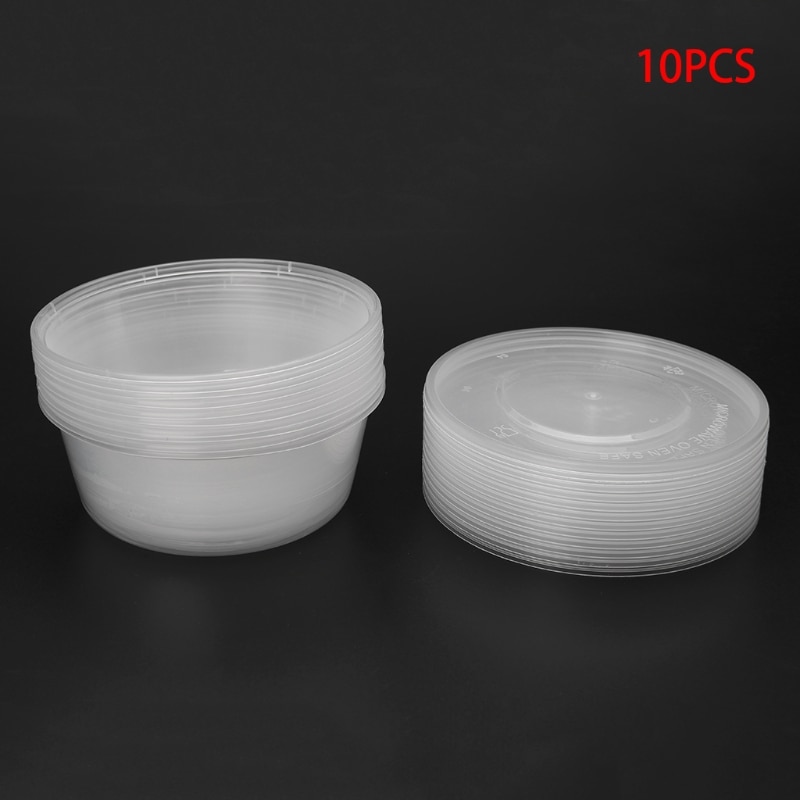 10Pcs 300ml Plastic Disposable Lunch Soup Bowl Food Round Container Box With Lids New