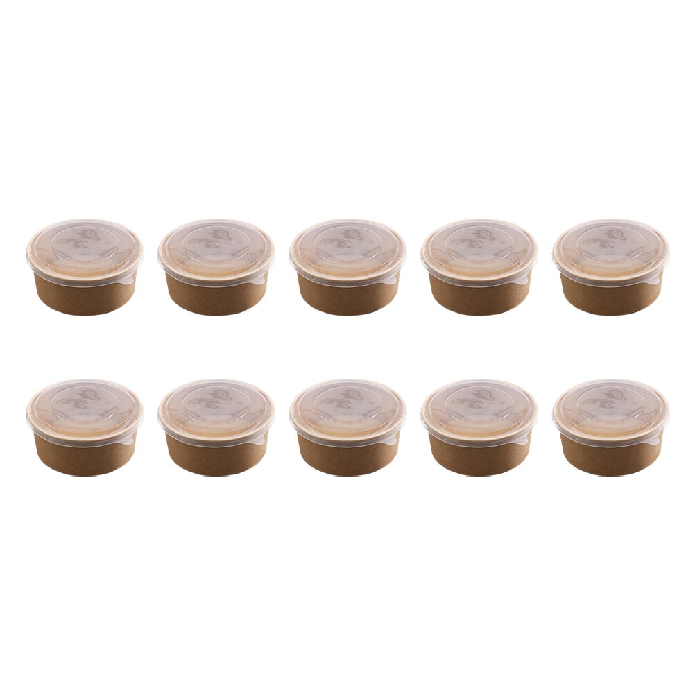 10Pcs Disposable Food Container Round Thicken Soup Bowl With Lid Kraft Paper Takeout Box Food Packaging Box