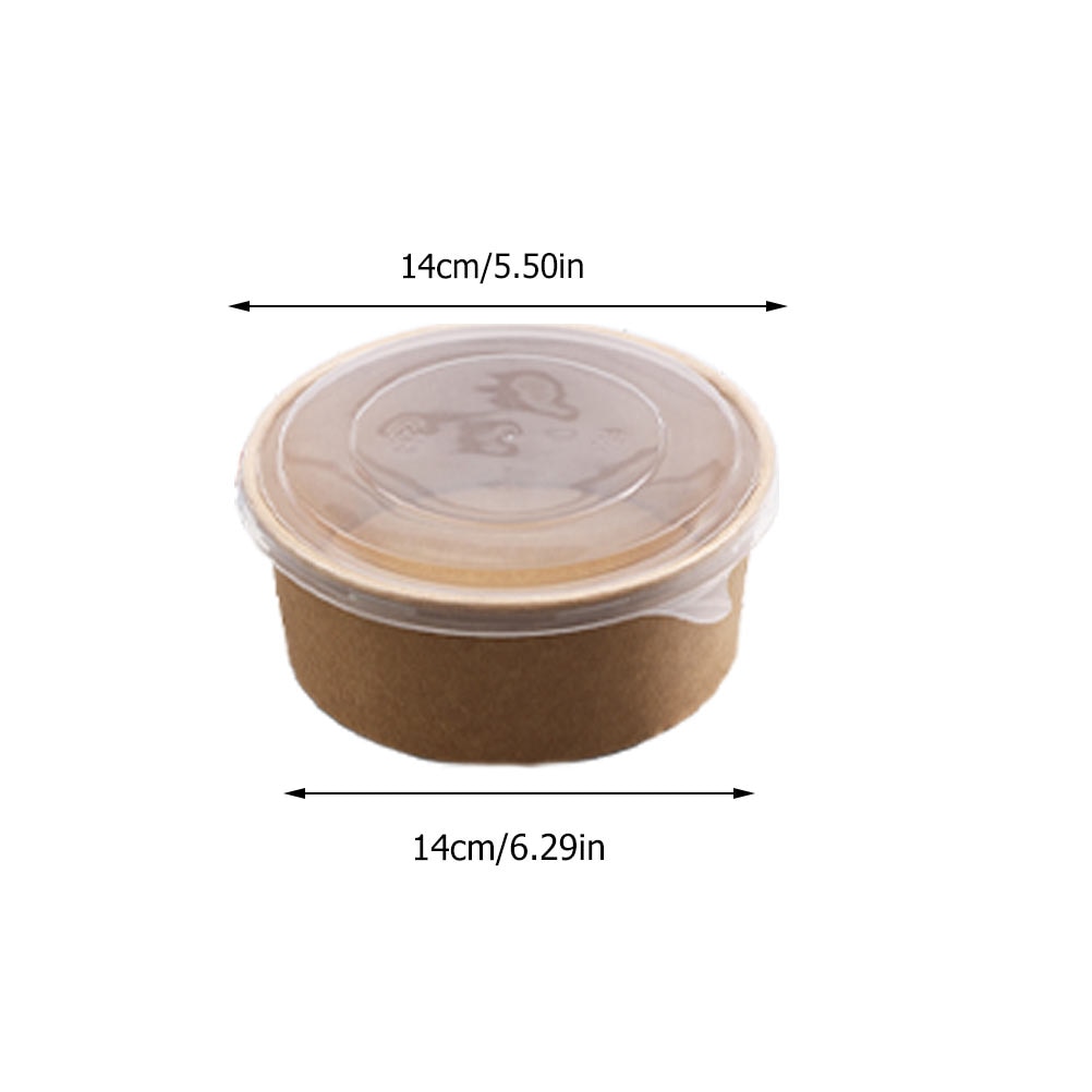 10Pcs Disposable Food Container Round Thicken Soup Bowl With Lid Kraft Paper Takeout Box Food Packaging Box