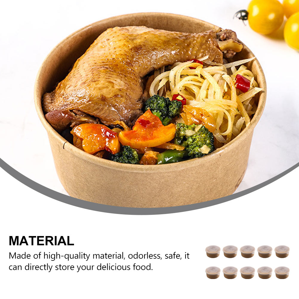 10Pcs Disposable Food Container Round Thicken Soup Bowl With Lid Kraft Paper Takeout Box Food Packaging Box