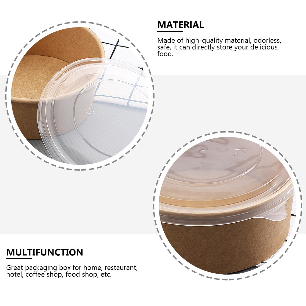 10Pcs Disposable Food Container Round Thicken Soup Bowl With Lid Kraft Paper Takeout Box Food Packaging Box