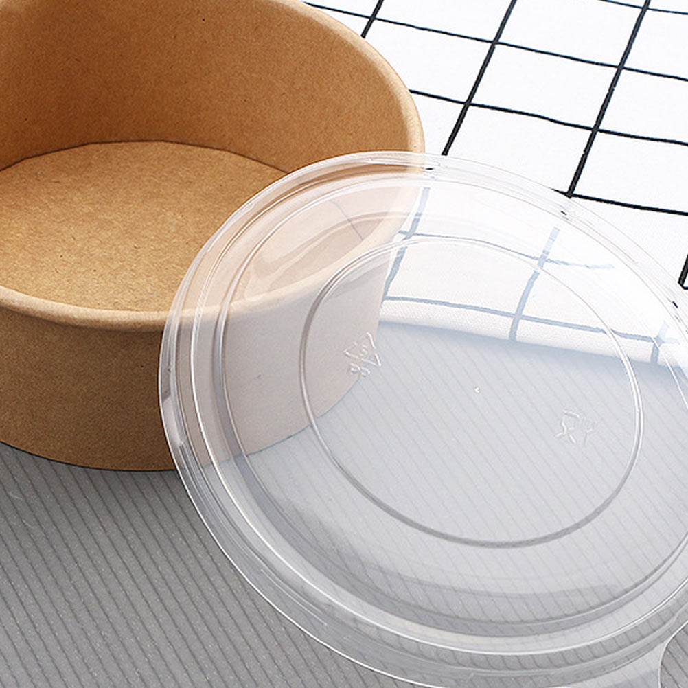 10Pcs Disposable Food Container Round Thicken Soup Bowl With Lid Kraft Paper Takeout Box Food Packaging Box