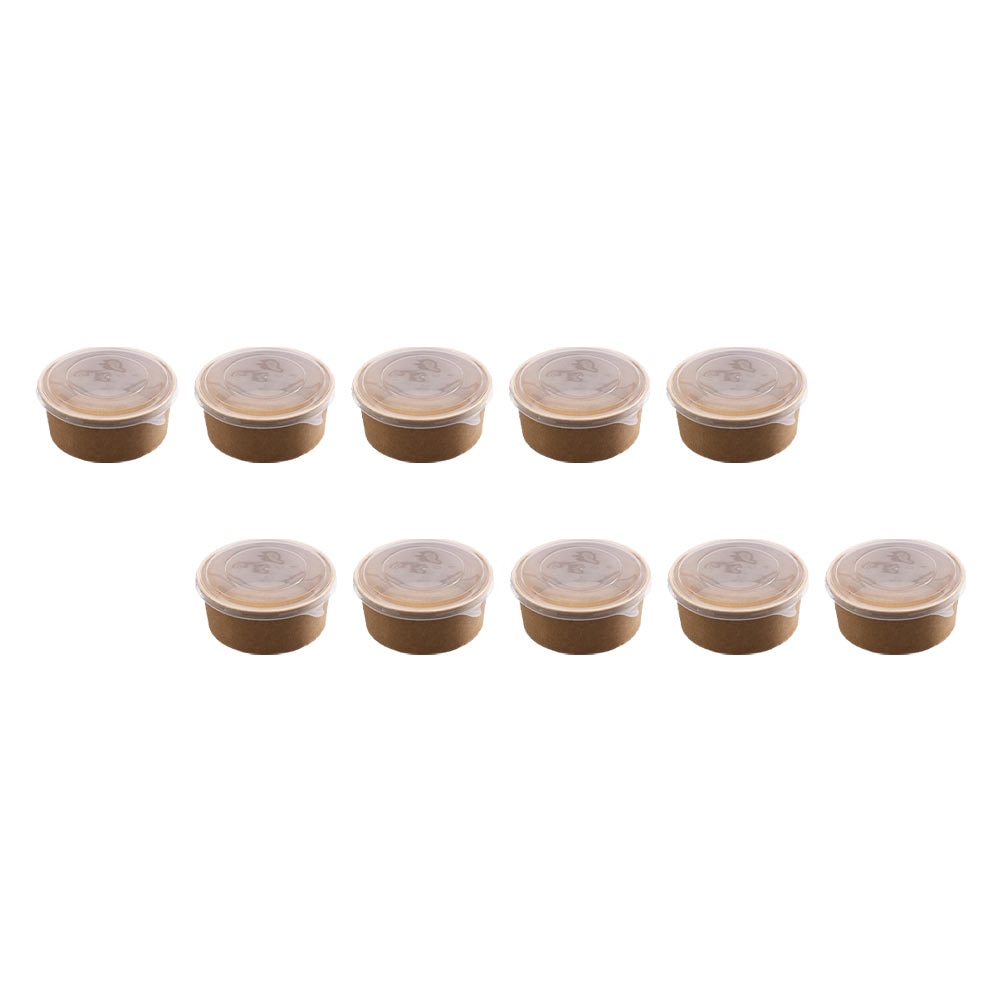 10Pcs Disposable Food Container Round Thicken Soup Bowl With Lid Kraft Paper Takeout Box Food Packaging Box