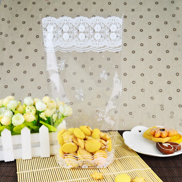 100pcs Free shipping Biscuit bread bag Transparent lace lace pastry bag Baking supplies Disposable Takeout bags Cookies Bags