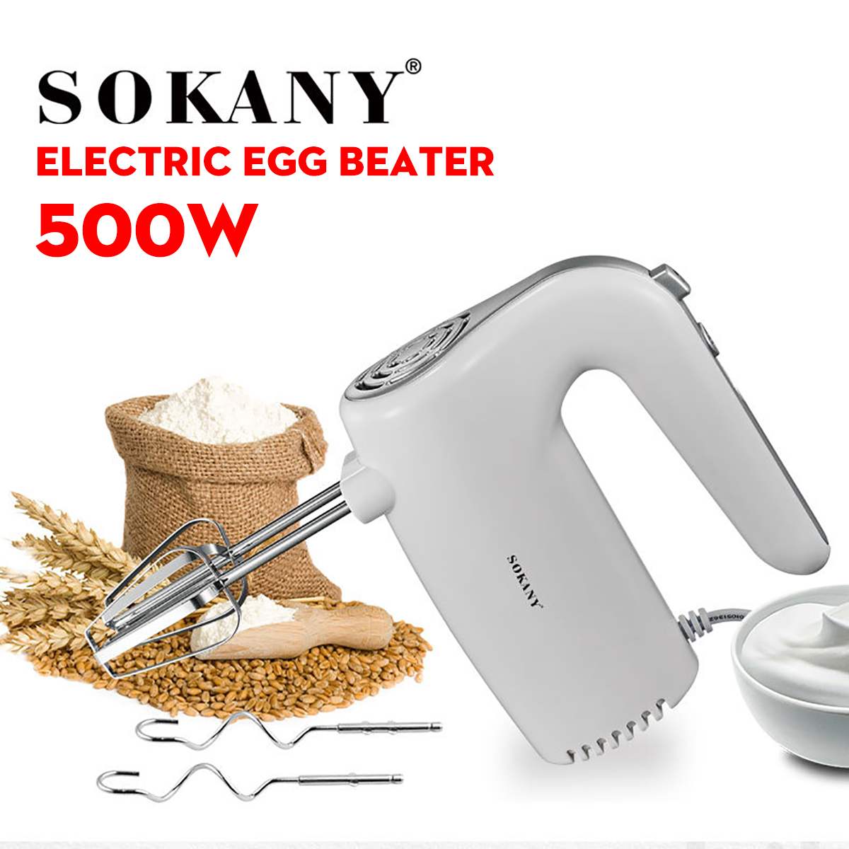 5 Speeds Electric Food Mixer Hand Blender 500W Power Dough Blender Egg Beater Food Processor Kitchen Manual Cooking Tools