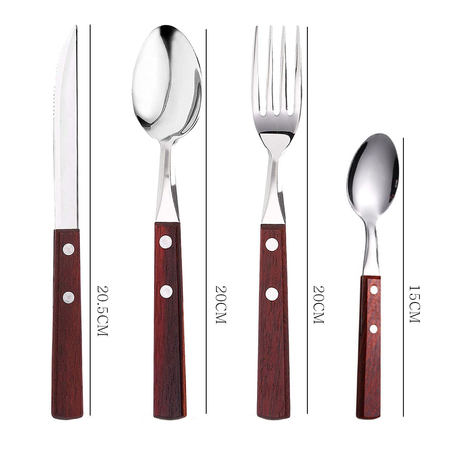 Wood Cutlery Set Including Fork Spoon Knife Set,Stainless Steel Tableware Dinnerware Set with Wooden Handle