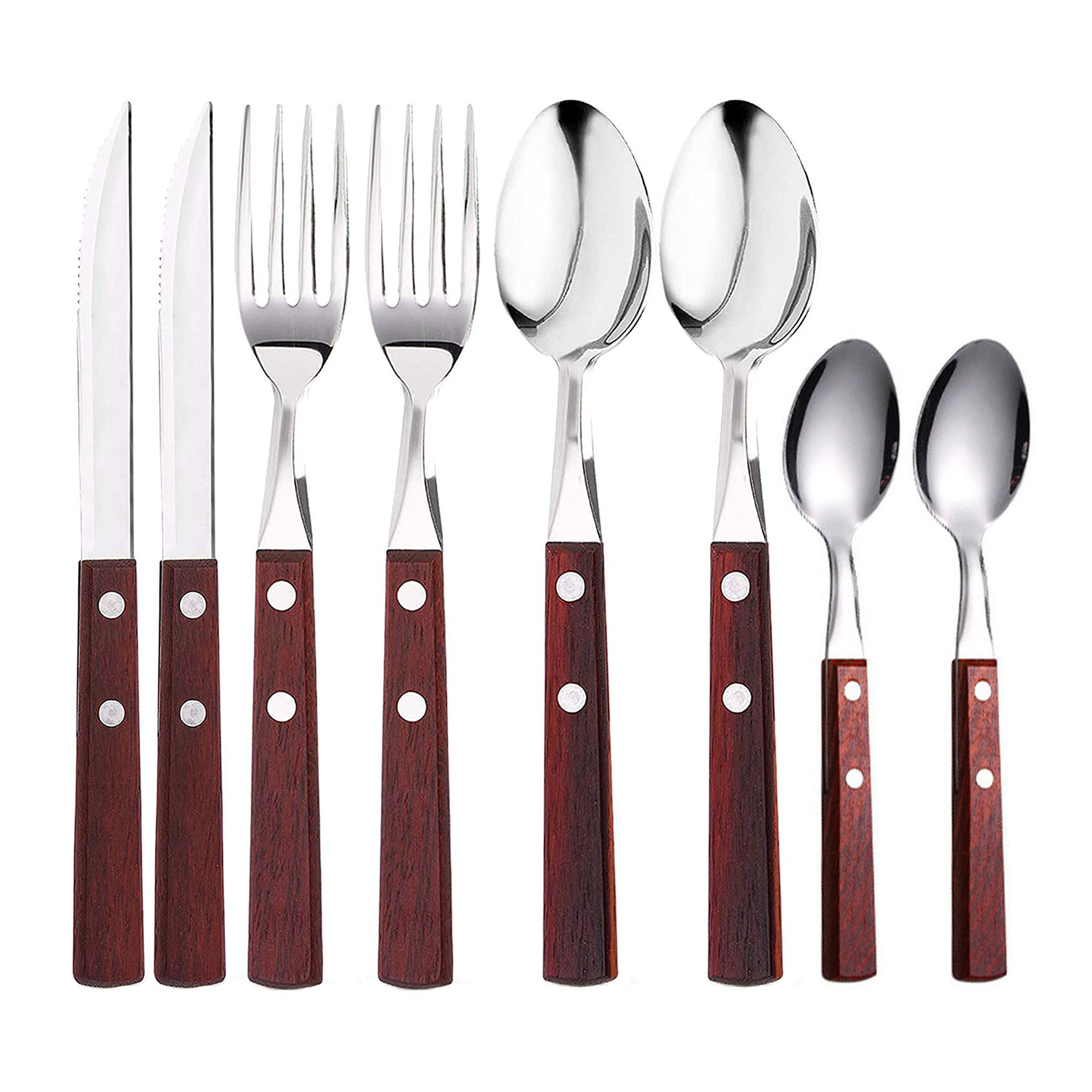 Wood Cutlery Set Including Fork Spoon Knife Set,Stainless Steel Tableware Dinnerware Set with Wooden Handle